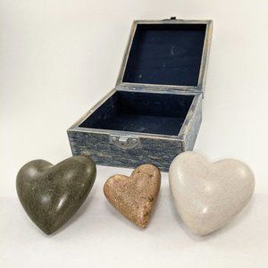 Hand-Painted Box & 3 Polished Stone Hearts